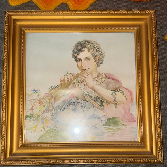 Other - Art Nouveau watercolor painting of a figure playing a horn.